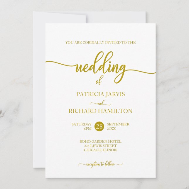 Convites Casamento com Caligrafia em Ouro Elegante (Frente)