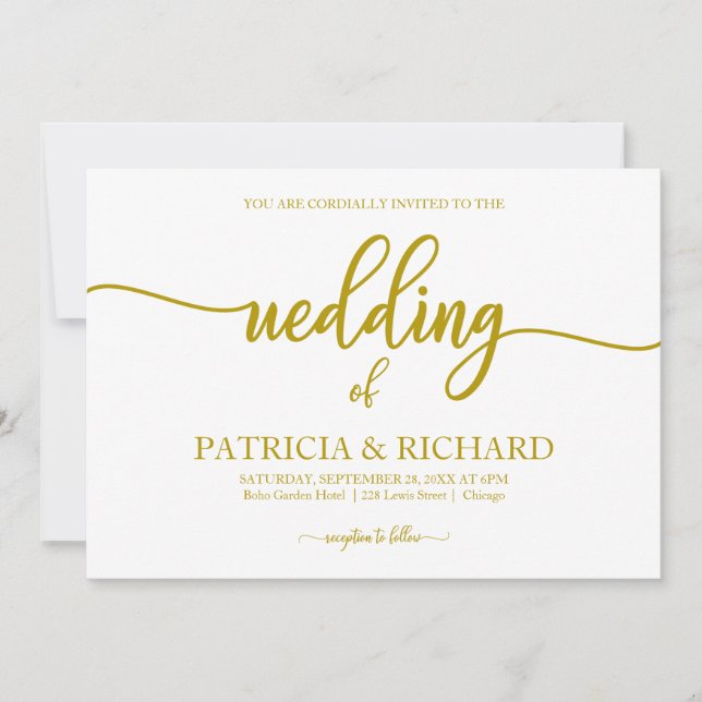 Convites Casamento com Caligrafia em Ouro Elegante (Frente)