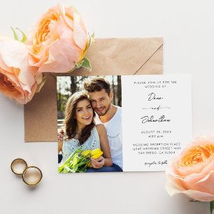 Convites Casamento com Caligrafia Moderna de Foto Lateral