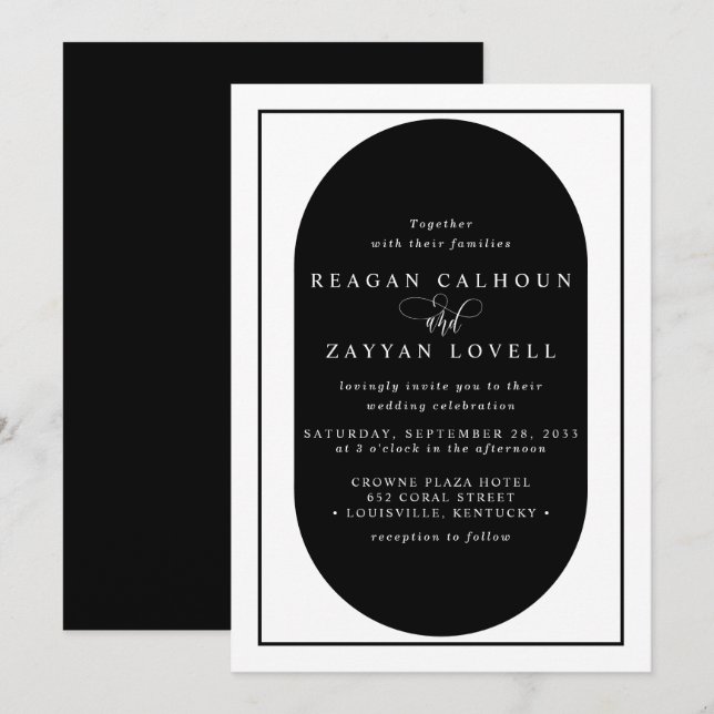 Convites Casamento com Caligrafia Moderna em Preto e Branco (Frente/Verso)