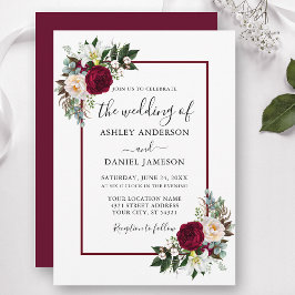 Convites Casamento com Calliografia Floral de Burgundy