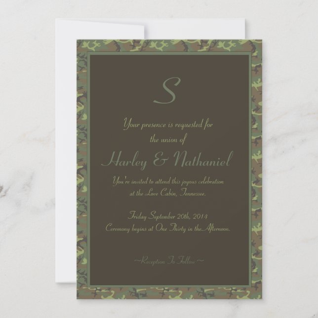 Convites Casamento com Camuflagem Monogramada (Frente)