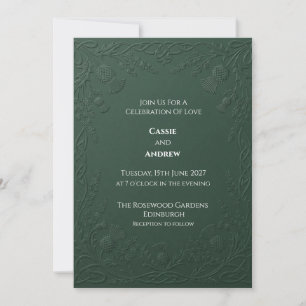 Convites Casamento com Cardo Celta Verde Escuro Embutido