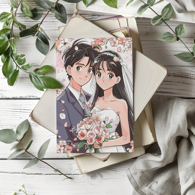 Convites Casamento com Casal de Anime Retro (Criador carregado)