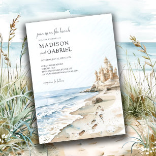 Convites Casamento com Castelo de Areia em Watercolor Beach