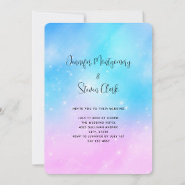 Convites Casamento com Céu de Gradiente Pastel Rosa e Azul
