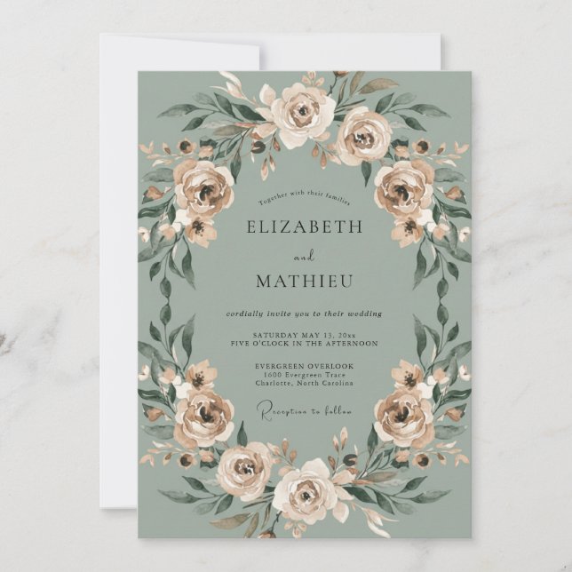 Convites Casamento com Champanhe Celadon Folhagem Eucalipto (Frente)