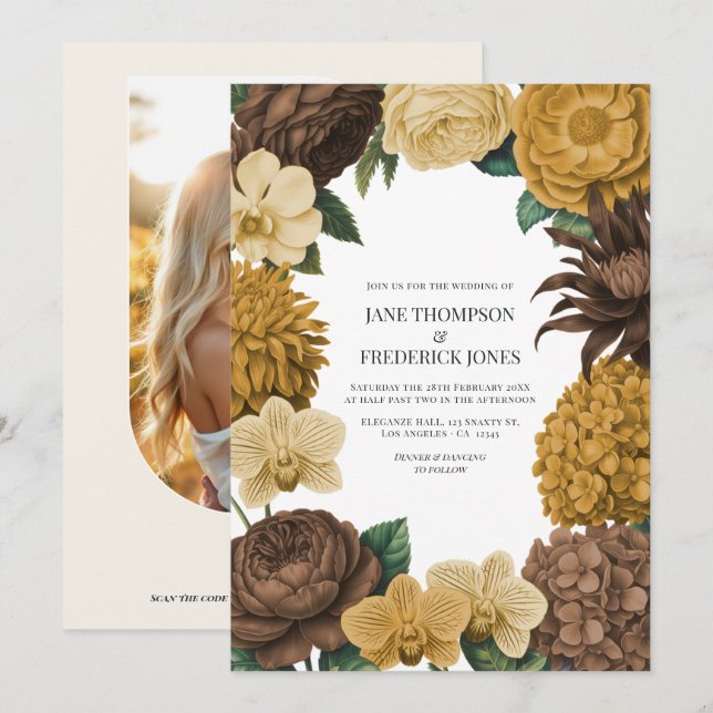 Convites Casamento com Chocolate Marrom, Caramelo Dourado e (Frente/Verso)