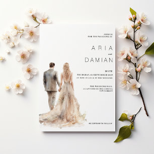 Convites Casamento com cinza de ouro floral casal de marfim