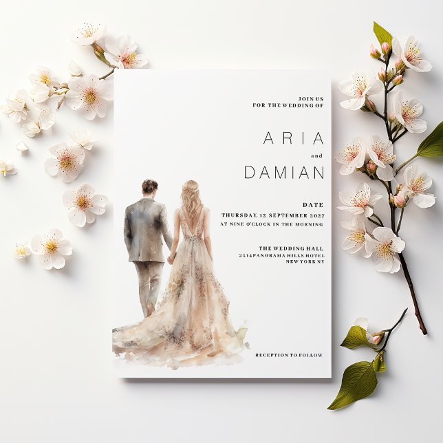 Convites Casamento com cinza de ouro floral casal de marfim (Chic ivory gold gray floral couple photo Wedding )