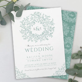 Convites Casamento com cinza verde de monograma desenhado