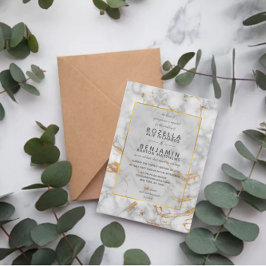 Convites Casamento com Cinzas Douradas de mármore e folhas