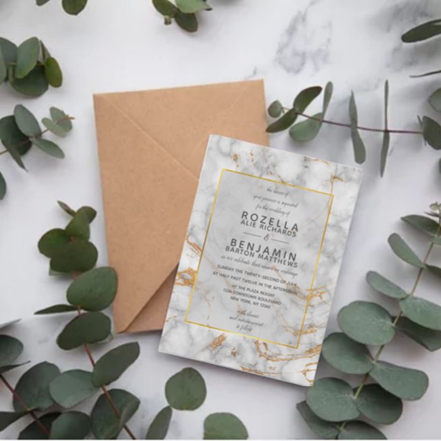 Convites Casamento com Cinzas Douradas de mármore e folhas  (Criador carregado)
