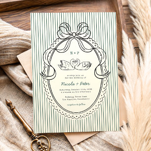 Convites Casamento com Cisne Desenhado à Mão Vintage e List