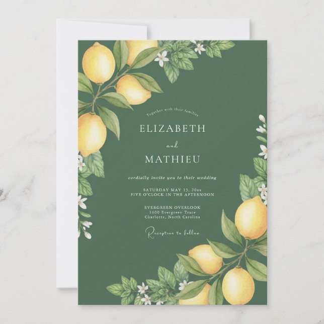 Convites Casamento com Citrino Eucalipto Amarelo Oliva (Frente)