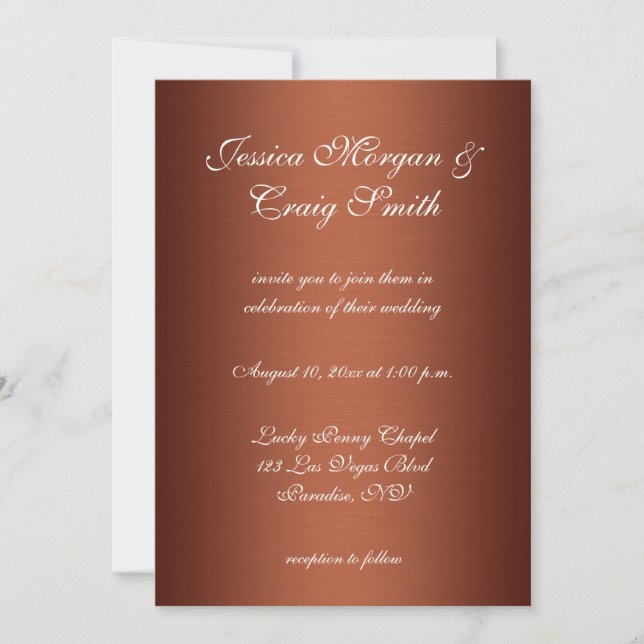 Convites Casamento com Cobre Escovado Ombre Escuro (Frente)
