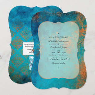 Convites Casamento com Códico QR de Grunge Cobre Patina e T
