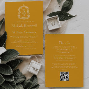 Convites Casamento com Código QR Amarelo Marigold Marigold