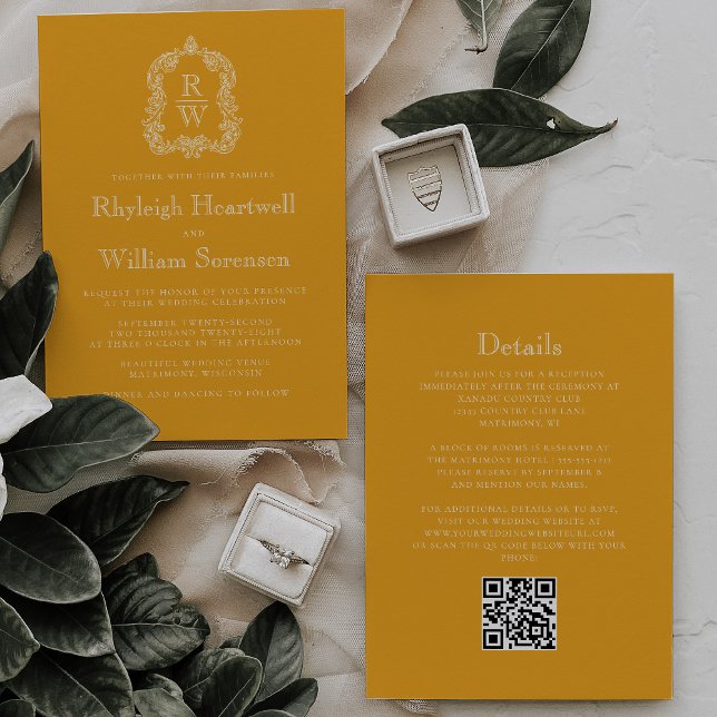 Convites Casamento com Código QR Amarelo Marigold Marigold (Criador carregado)