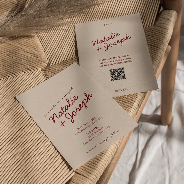 Convites Casamento com Código QR Azul Vermelho Escuro Capri (Criador carregado)