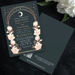 Convites Casamento com Código QR Celestial Rosa Dourado Art