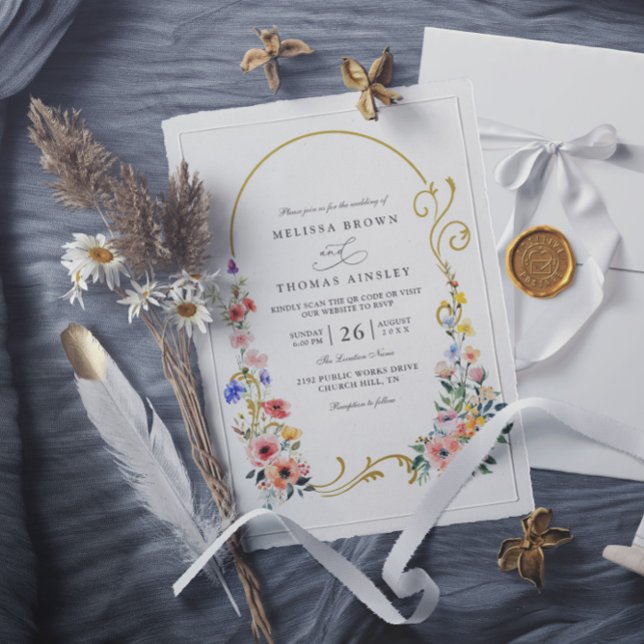 Convites Casamento com Código QR de Arco de Primavera de Fl (Criador carregado)