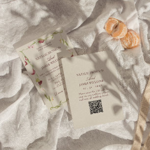 Convites Casamento com Código QR de Arte Nouveau Floral Vin