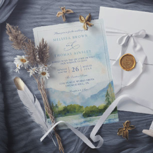 Convites Casamento com Código QR de Árvore de Pinheiro em A