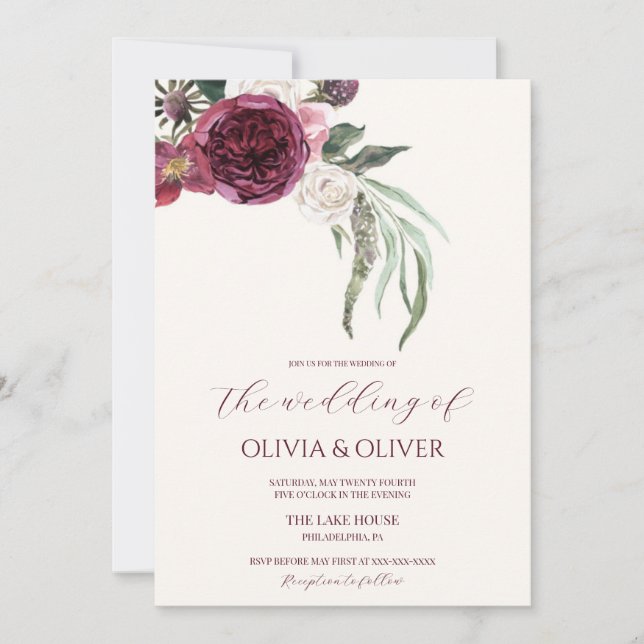 Convites Casamento com código QR de blush de foto embutido  (Frente)