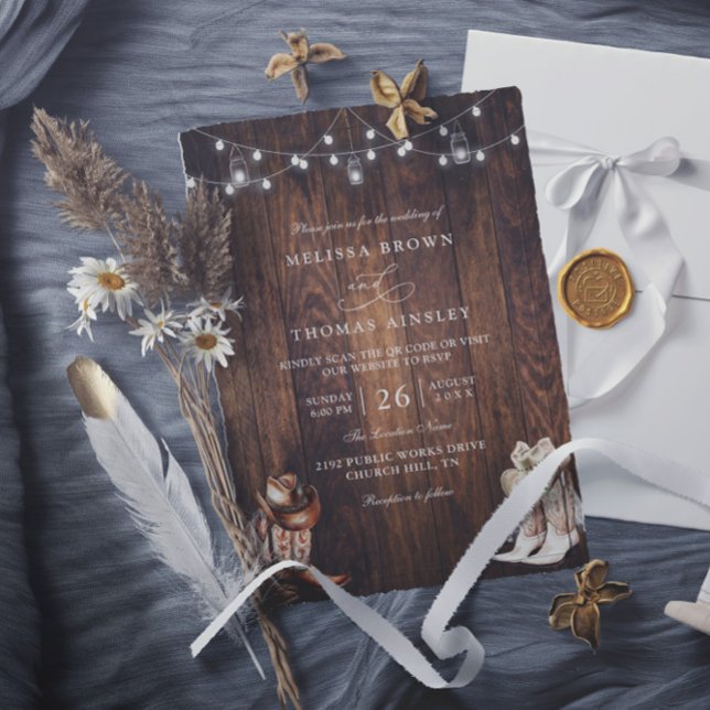 Convites Casamento com Código QR de Celebração Rústica Ocid (Criador carregado)