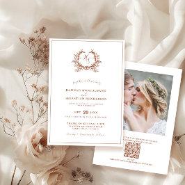 Convites Casamento com Código QR de Crista Monograma de Ter