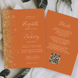 Convites Casamento com Código QR de Dourado Laranja  Modern
