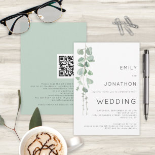 Convites Casamento com Código QR de Eucalipto em Aquarela