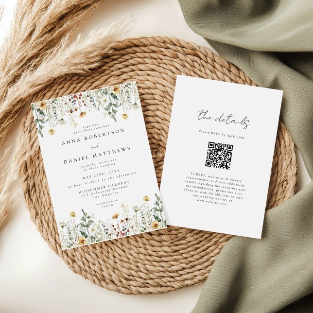 Convites Casamento com Código QR de Flor Silvestre (Criador carregado)
