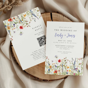 Convites Casamento com Código QR de Flor Silvestre de Prima