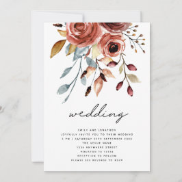 Convites Casamento com Código QR de Florais de Terracota Rú