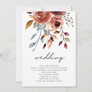 Convites Casamento com Código QR de Florais de Terracota Rú