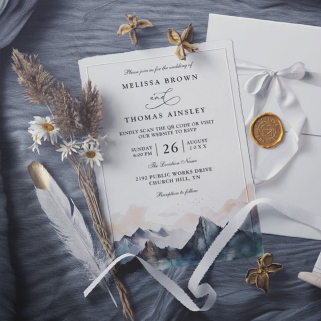 Convites Casamento com Código QR de Floresta de Montanha em (Criador carregado)