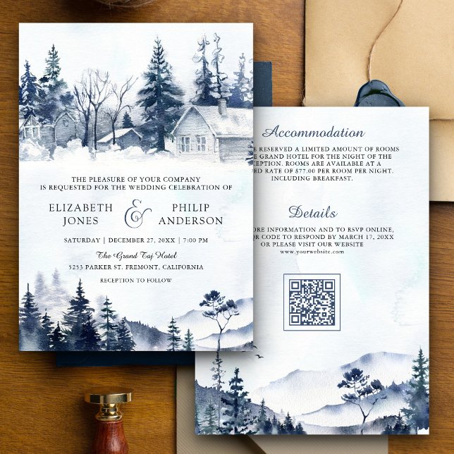 Convites Casamento com Código QR de Floresta de Pinheiros n (Criador carregado)