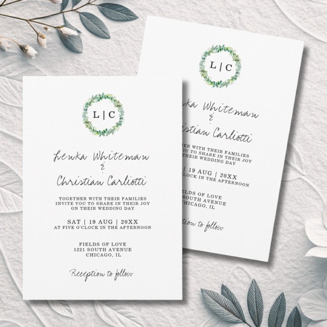 Convites Casamento com Código QR de Folhagem Monogramada El (Criador carregado)