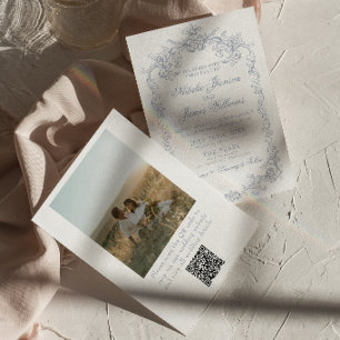 Convites Casamento com Código QR de Foto Azul Empoeirado An