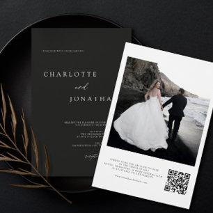 Convites Casamento com Código QR de Foto Branco e Preto Mod