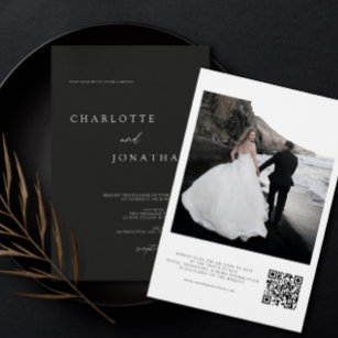 Convites Casamento com Código QR de Foto Branco e Preto Mod