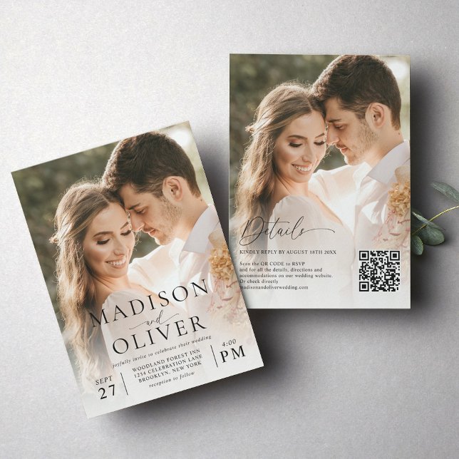 Convites Casamento com Código QR de Foto Clássico 2 Moderno (Criador carregado)