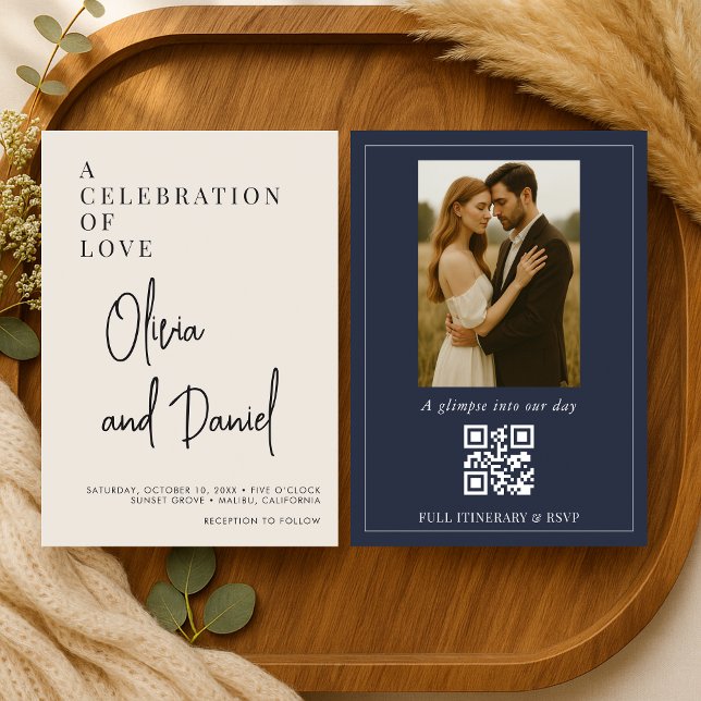 Convites Casamento com Código QR de Foto com Letra Moderna  (Criador carregado)