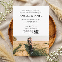Convites Casamento com Código QR de Foto de Caligrafia Eleg