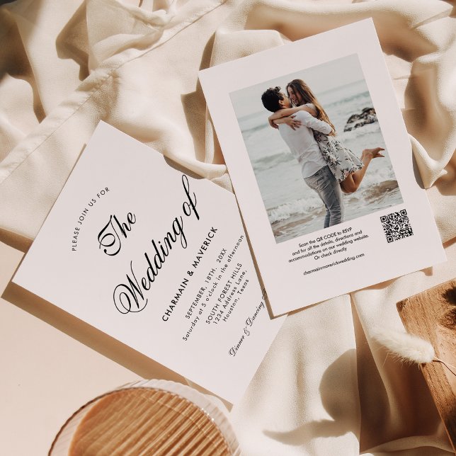 Convites Casamento com Código QR de Foto de Caligrafia Mode (Criador carregado)