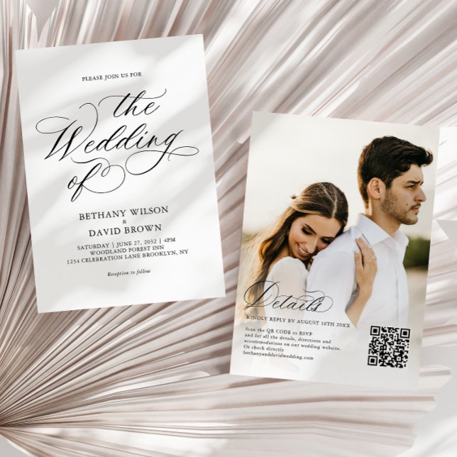 Convites Casamento com Código QR de Foto de Caligrafia Negr (Criador carregado)