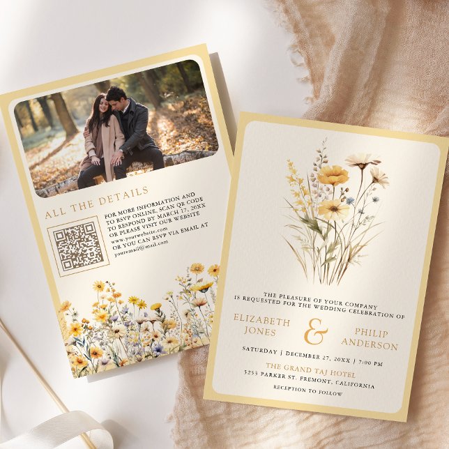 Convites Casamento com código QR de foto de flor selvagem b (Criador carregado)