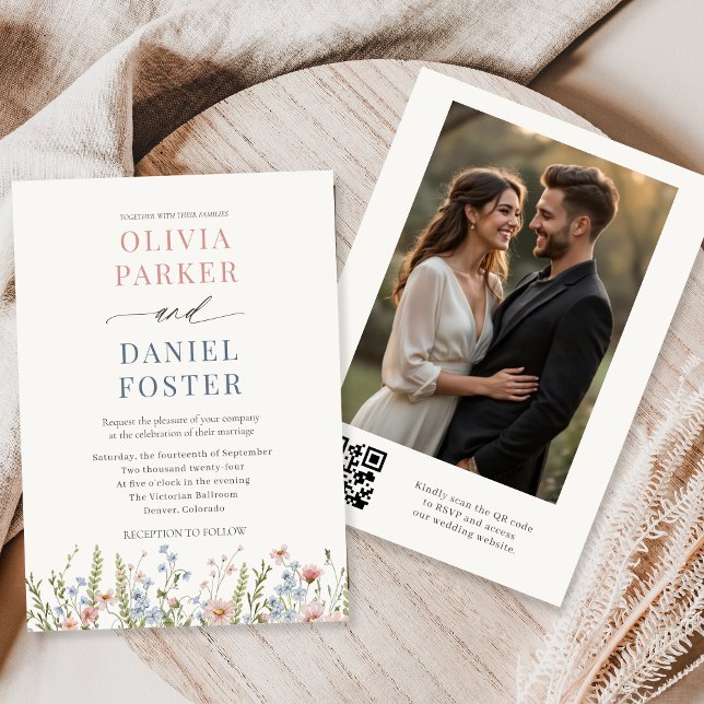 Convites Casamento com Código QR de Foto de Flor Silvestre  (Criador carregado)